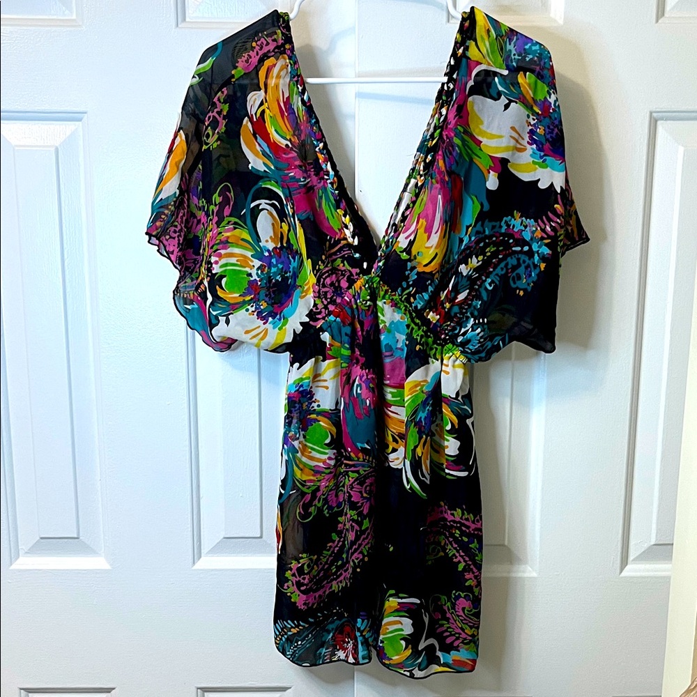 Women’s Black Floral V-Neck Swim Cover-Up